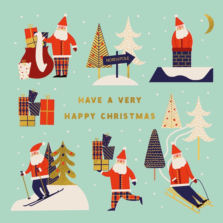 Happy Christmas Santas  Charity Christmas Cards - Pack of 6