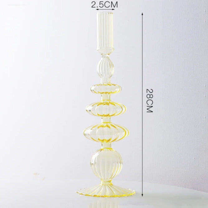 Lace Taper Glass Candlestick - Yellow