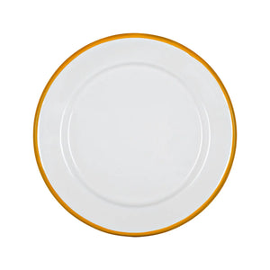 White Enamel Plate- 16cm - Yellow Rim