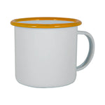 Coloured Enamel Mug - 375ml - White / Mustard Rim