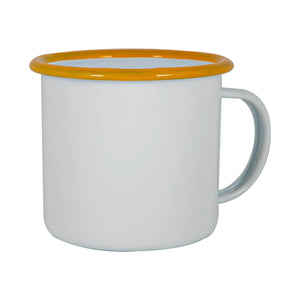 Coloured Enamel Mug - 375ml - White / Mustard Rim