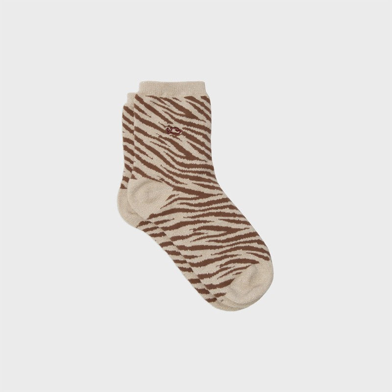 Women's Combed Cotton Glitter Zebra Socks - Beige