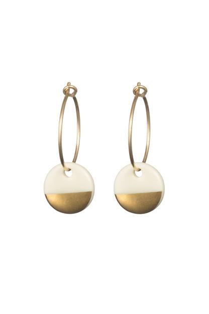 Porcelain Disc Earrings - Gold Dipped on Gold Hoops