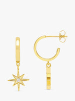 North Star With Cz Charm Hoop Earrings