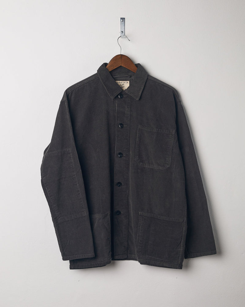 Men's Organic Buttoned Cord Overshirt - Faded Black