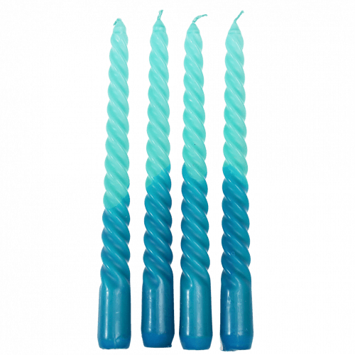 Dip Dye Spiral Candles - Blue, Set of 4