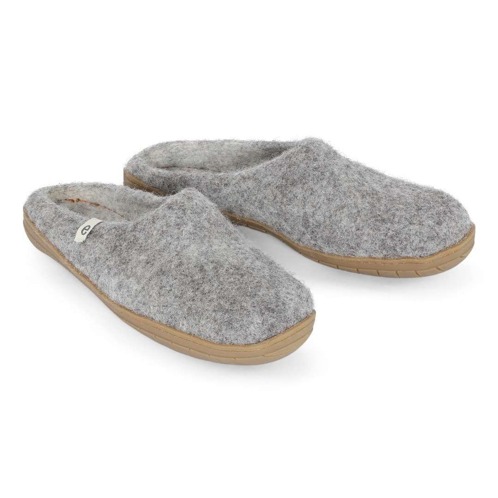 Hand-Made Grey/Brown Felted Wool Slippers With Rubber Soles