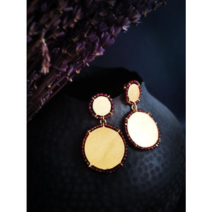 Garnet Drop Earrings - Cast Bronze Gold Plated