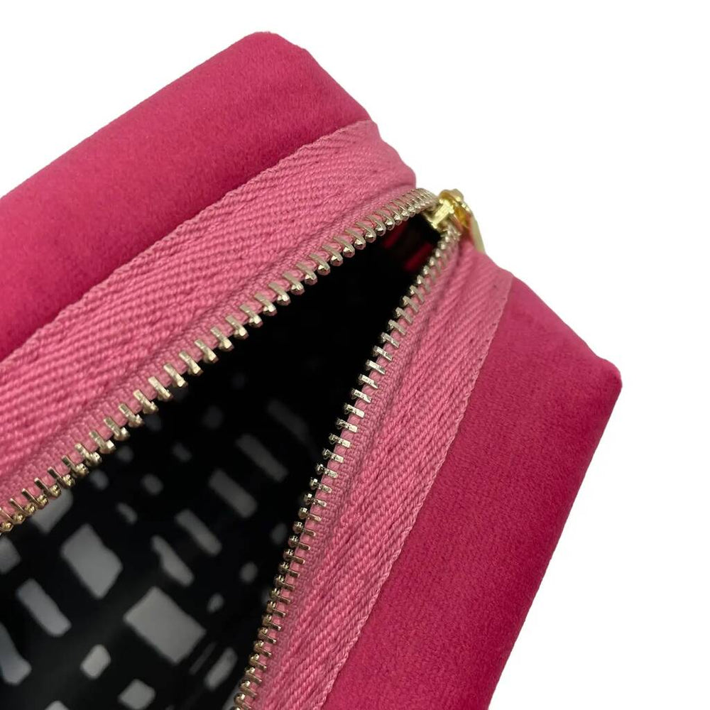Bright Pink Make-up Bag With a Golden Eye Pin - Recycled Velvet