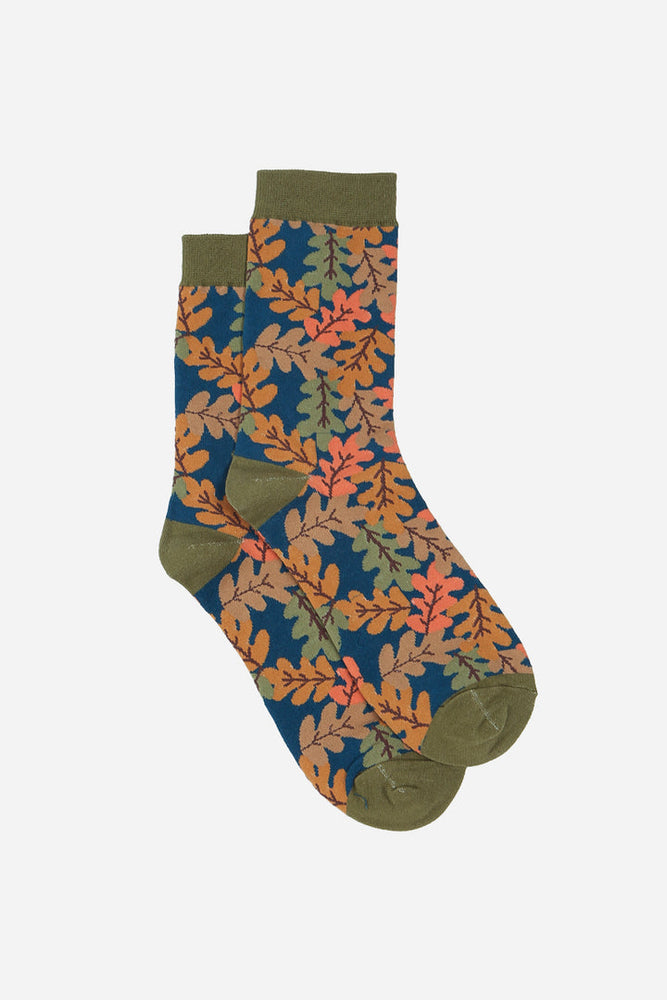 Khaki Mens Leaf Print Socks