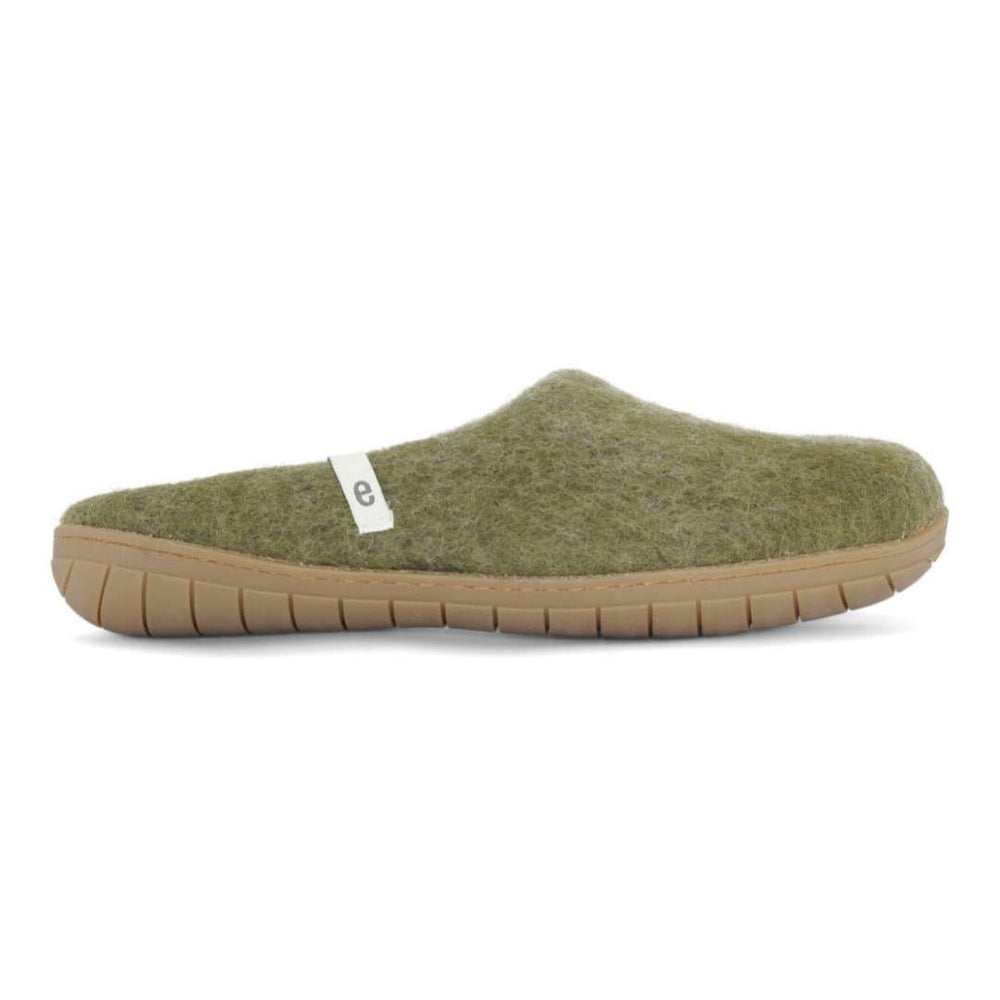 Hand-Made Moss Green Felted Wool Slippers With Rubber Soles