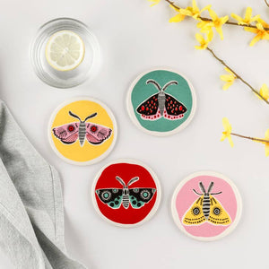 Hannah Turner Hand-Made Ceramic Moth Coasters - Boxed Set of 4