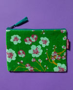 Large Organic Cotton Velvet Pouch / Make-up Bag - Blossom Green