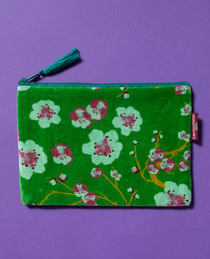 
                
                    Load image into Gallery viewer, Large Organic Cotton Velvet Pouch / Make-up Bag - Blossom Green
                
            