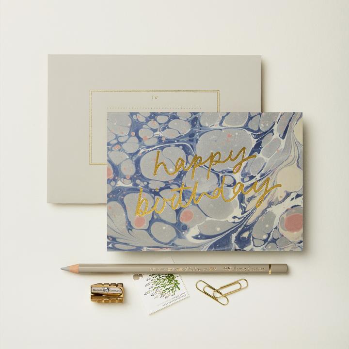 Blue Marble Gilded Birthday Card