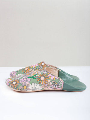 Margot Floral Babouche Slippers, Olive