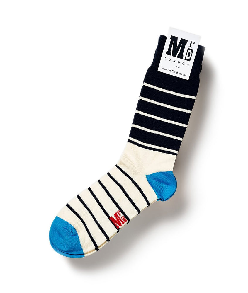 Breton Stripe Fine Mr D London Socks - Blue/Navy