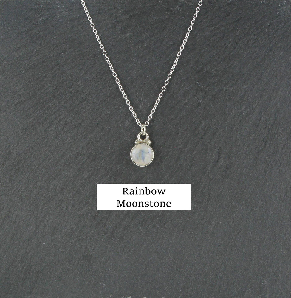 Rainbow Moonstone Necklace Sterling Silver Facet Cut