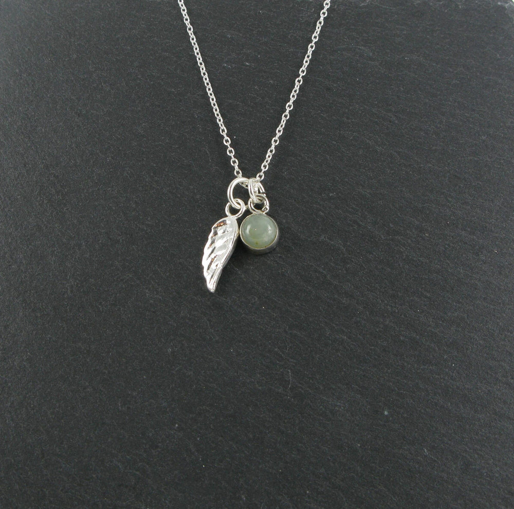 Wing Charm and Aquamarine Necklace Sterling Silver