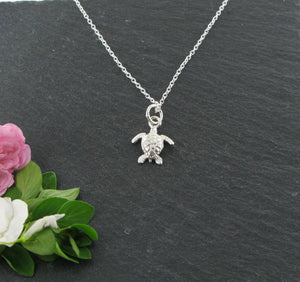 Turtle Charm Necklace Sterling Silver