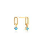 Gold Turquoise Link Stud Earrings
