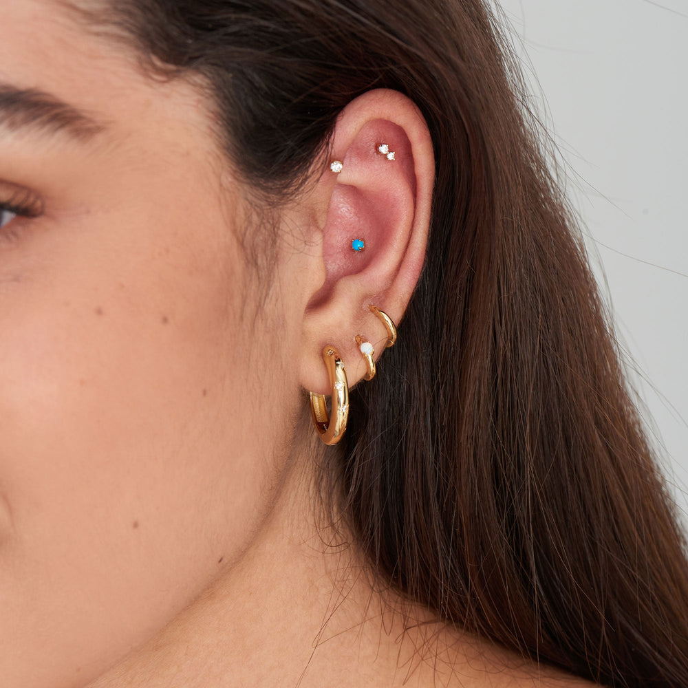 Gold Double Sparkle Bezel Barbell Single Earring