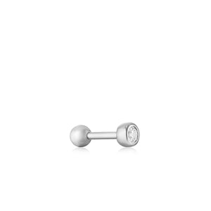 Silver Sparkle Bezel Barbell Single Earring