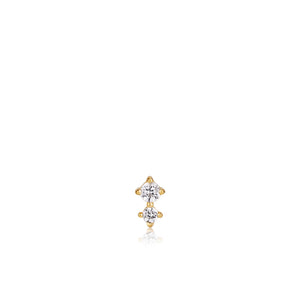 
                
                    Load image into Gallery viewer, Gold Double Sparkle Bezel Barbell Single Earring
                
            