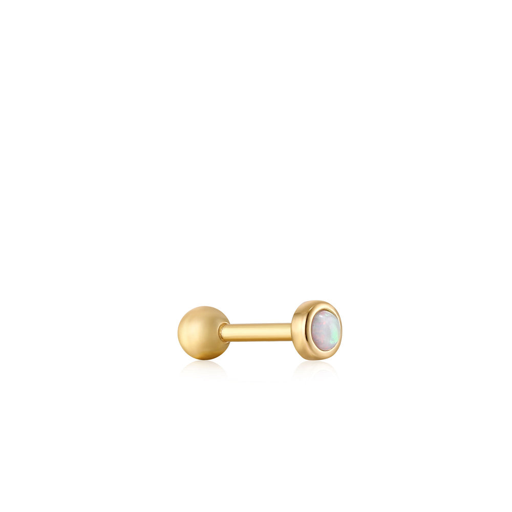 
                
                    Load image into Gallery viewer, Gold Kyoto Opal Bezel Barbell Single Earring
                
            