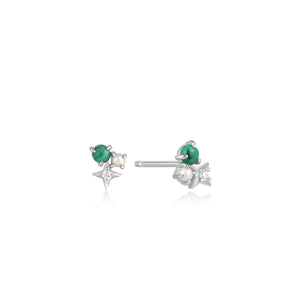 
                
                    Load image into Gallery viewer, Malachite Star Stud Earrings in Silver
                
            