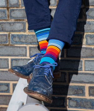 Fine Stripe Blue/ Orange Fine Mr D London Socks