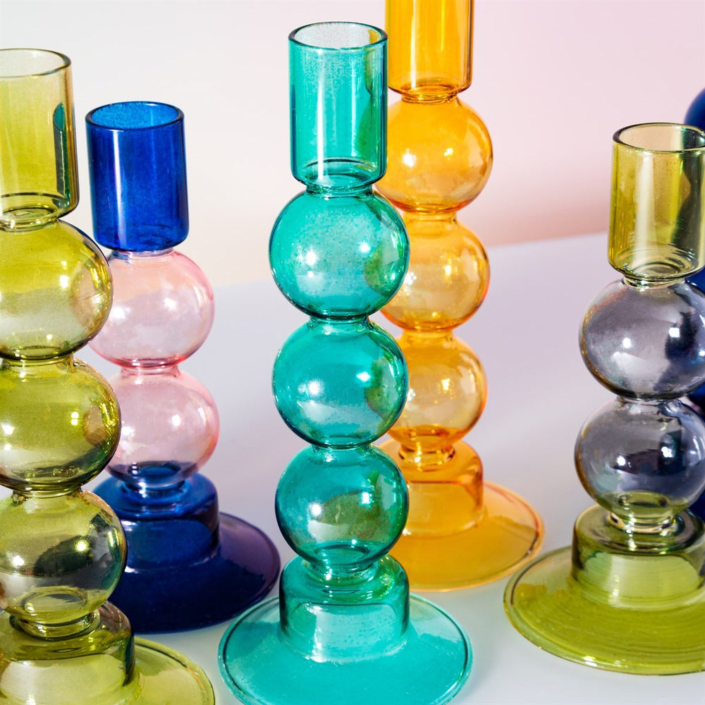 Bubble Glass Candleholder - Turquoise