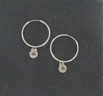 Hoop Drop Earrings Sterling Silver Round Stone, Facet Cut
