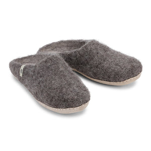 Hand-Made Grey/Brown Felted Wool Slippers