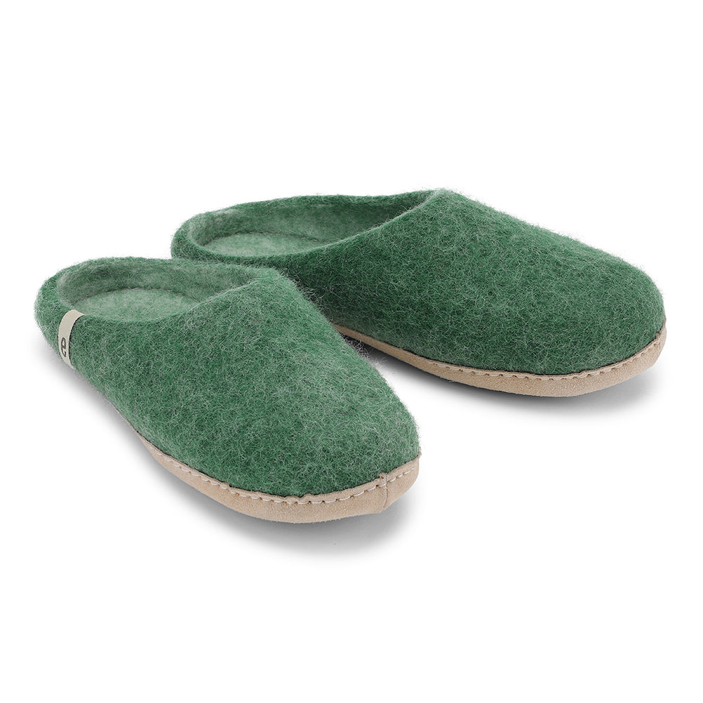 Hand-made Green Felted Wool Slippers