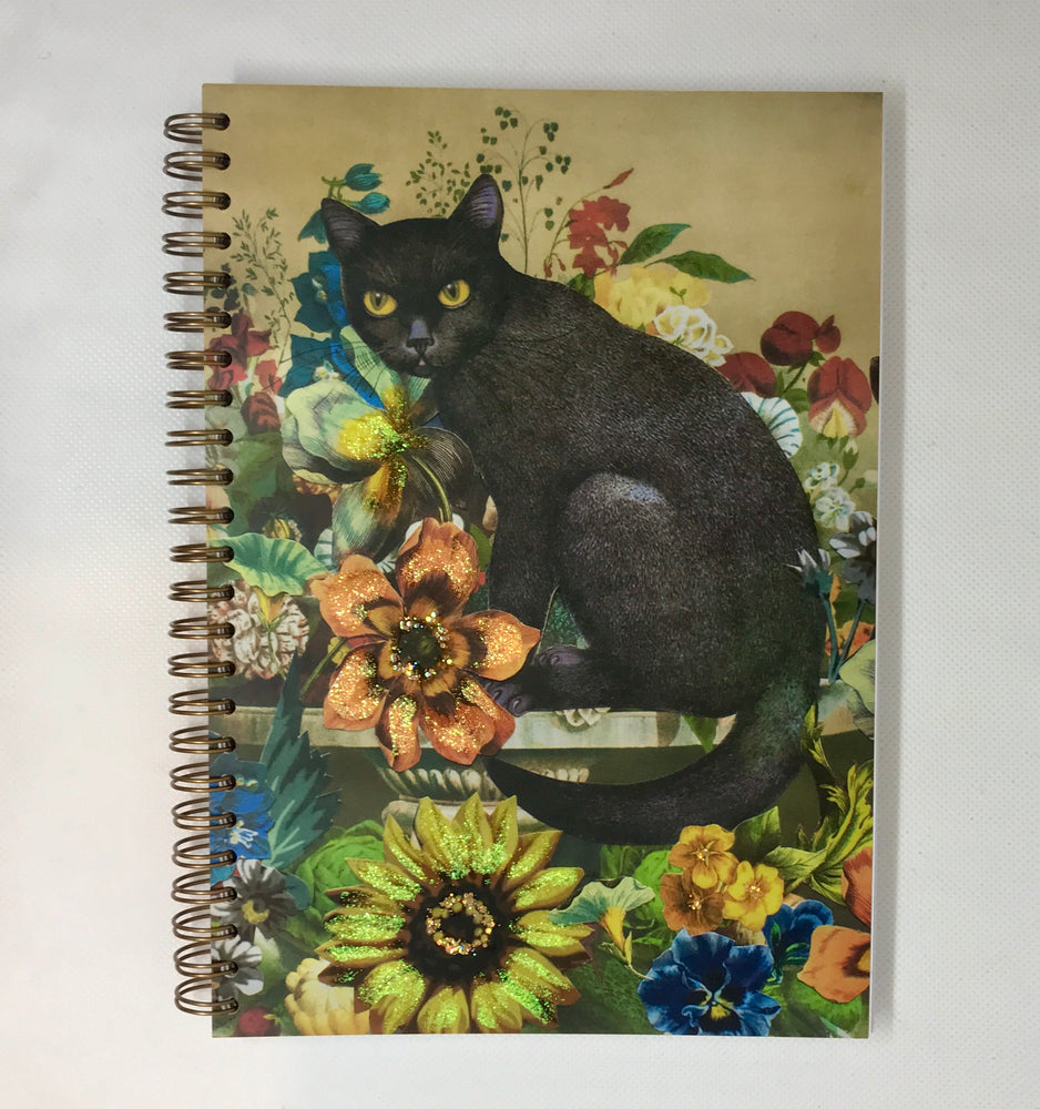 'Black Cat' Notebook Diana Wilson Arcana Hand-Glittered A5 Ring-Bound