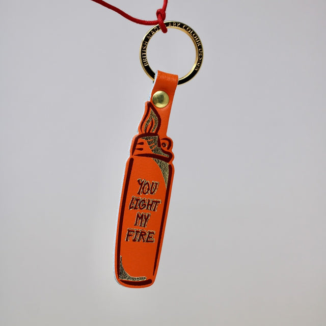 'You Light My Fire' Embossed Leather Key Ring Assorted Colours