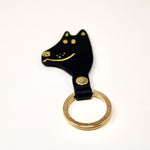 Dog Head Embossed Leather Key Ring - Black