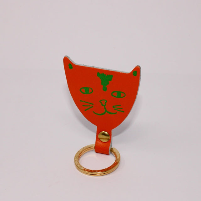 
                
                    Load image into Gallery viewer, Cat Head Embossed Leather Key Ring - Orange
                
            