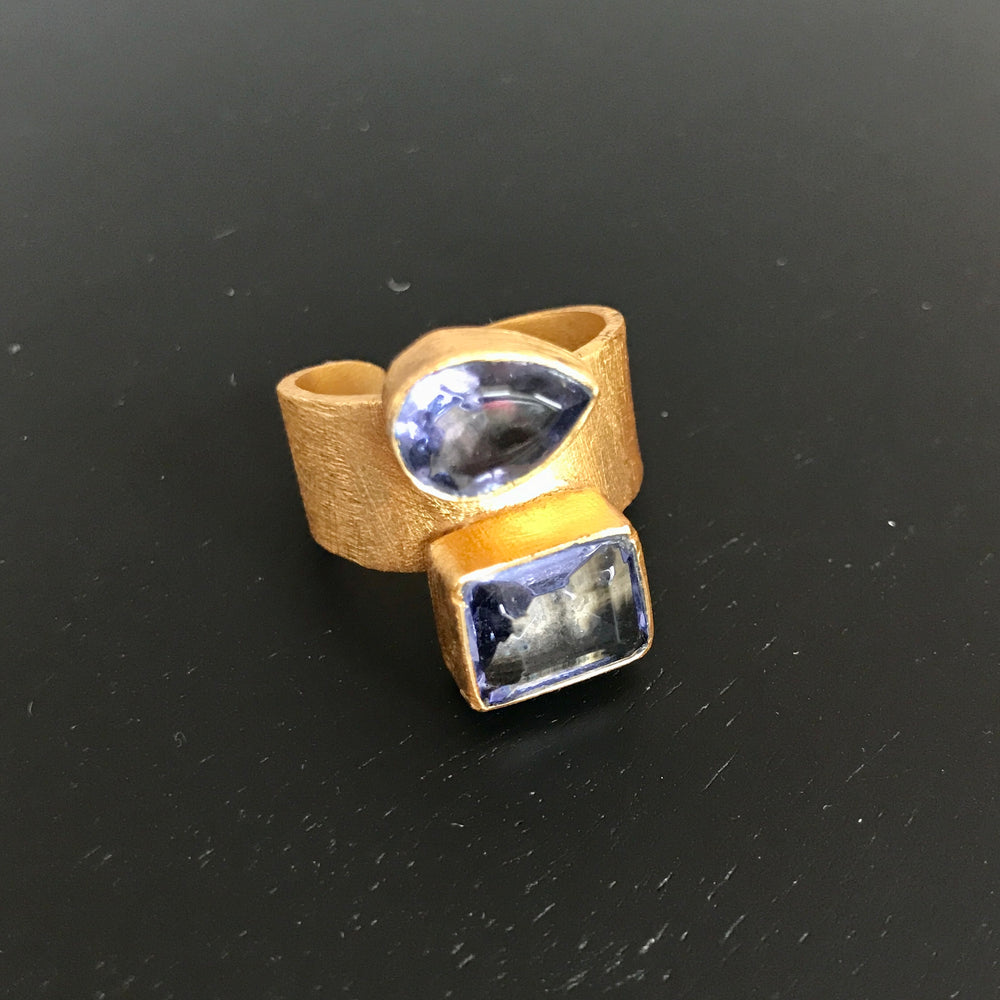 Iolite Two Stone Adjustable Ring