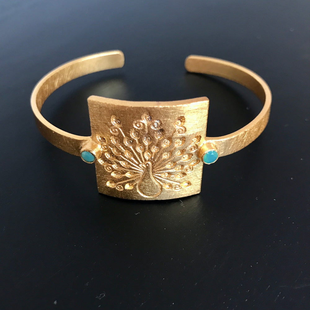 Peacock Bangle Cast Bronze Gold Plated