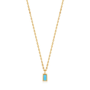 Gold Turquoise Drop Pendant Necklace