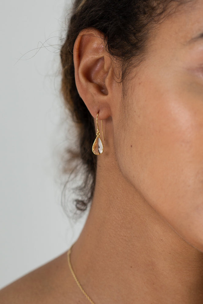 Blush Glass Charm Gold Drop Earrings