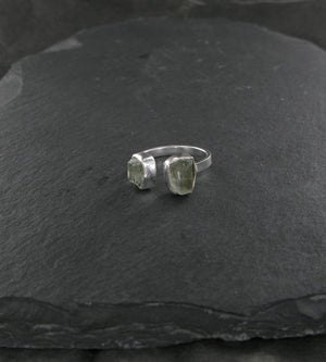 Double Aquamarine Ring Sterling Silver Rough Cut