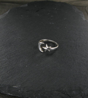 Star and Moon Ring Sterling Silver