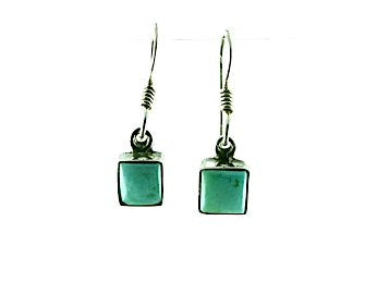 Square Turquoise Drop Earrings Sterling Silver