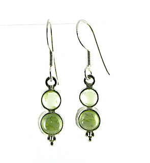 Peridot Drop Earrings Sterling Silver Round Stone