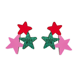 Statement Star Earrings - Emerald Glitter