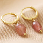 Strawberry Quartz Semi-Precious Stone Drop Huggies