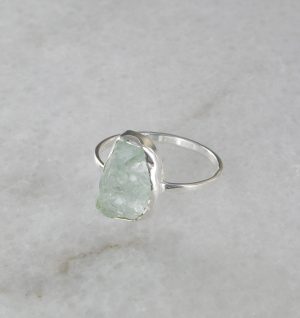 Aquamarine Ring Sterling Silver - Rough Cut
